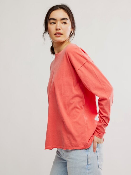 NWT Free People Nina Long Sleeve T Shirt in Rose Sienna - Picture 2 of 3